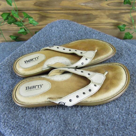 Born Women's Flip Flop Beige Leather Sz 8 Medium Used 2025 - Picture 3 of 7